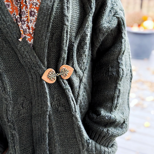 Sweater Clip | Cloak Clasp Bronze & Brown Leather Dress Clips Waist Cincher Cardigan Unique Gift Scarf Kardiklips K-106