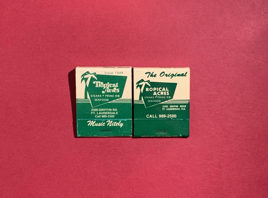 Vintage Matchbooks, Tropical Acres, Seafood, Restaurant, Ft Lauderdale, Florida, Lot Of 2, with All Match Sticks, Free Ship in Usa