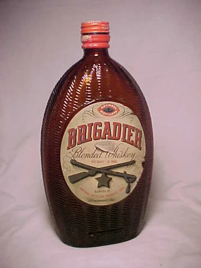 1936 Brigadier Blended Whiskey National Distillers Cincinnati, Ohio, Screw Top Amber Glass Flask Bottle, Back Bar Decor