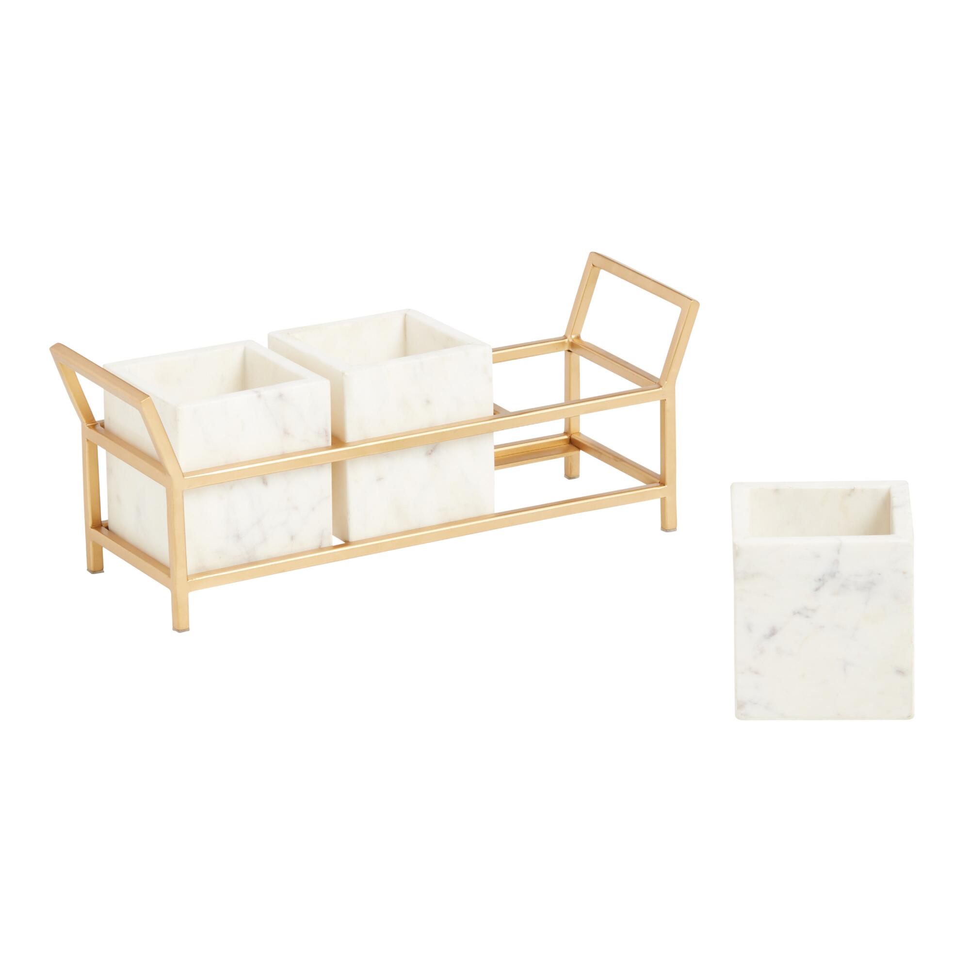Marble and Gold Metal Flatware Caddy by World Market