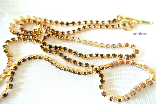 24 Inches Vintage Swarovski Chain Gold Plated, Brown Crystals, Ready To Wear, Rhinestone Chain, 2.6mm-Jch8
