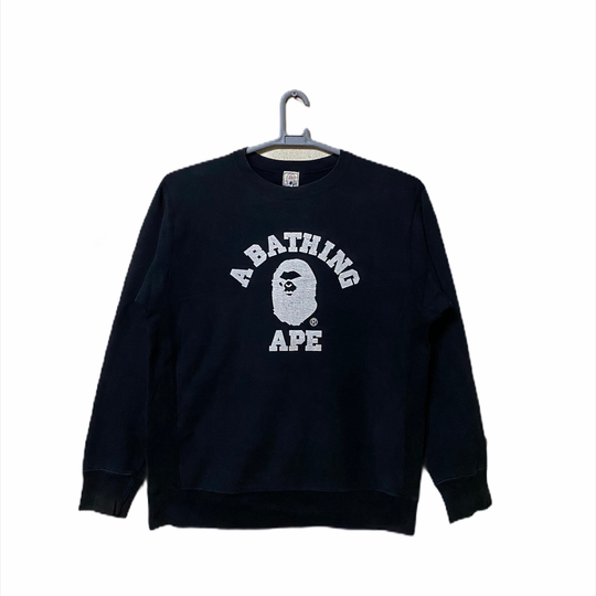 A Bathing Ape Crewneck Sweatshirt Pullover Jumper Big Logo Spell Out Hip Hop Swag Japan Brand Black Colour
