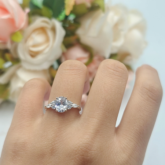 Art Deco Oval Wedding Ring Marquise Simulated Cubic Zirconia 925 Sterling Silver