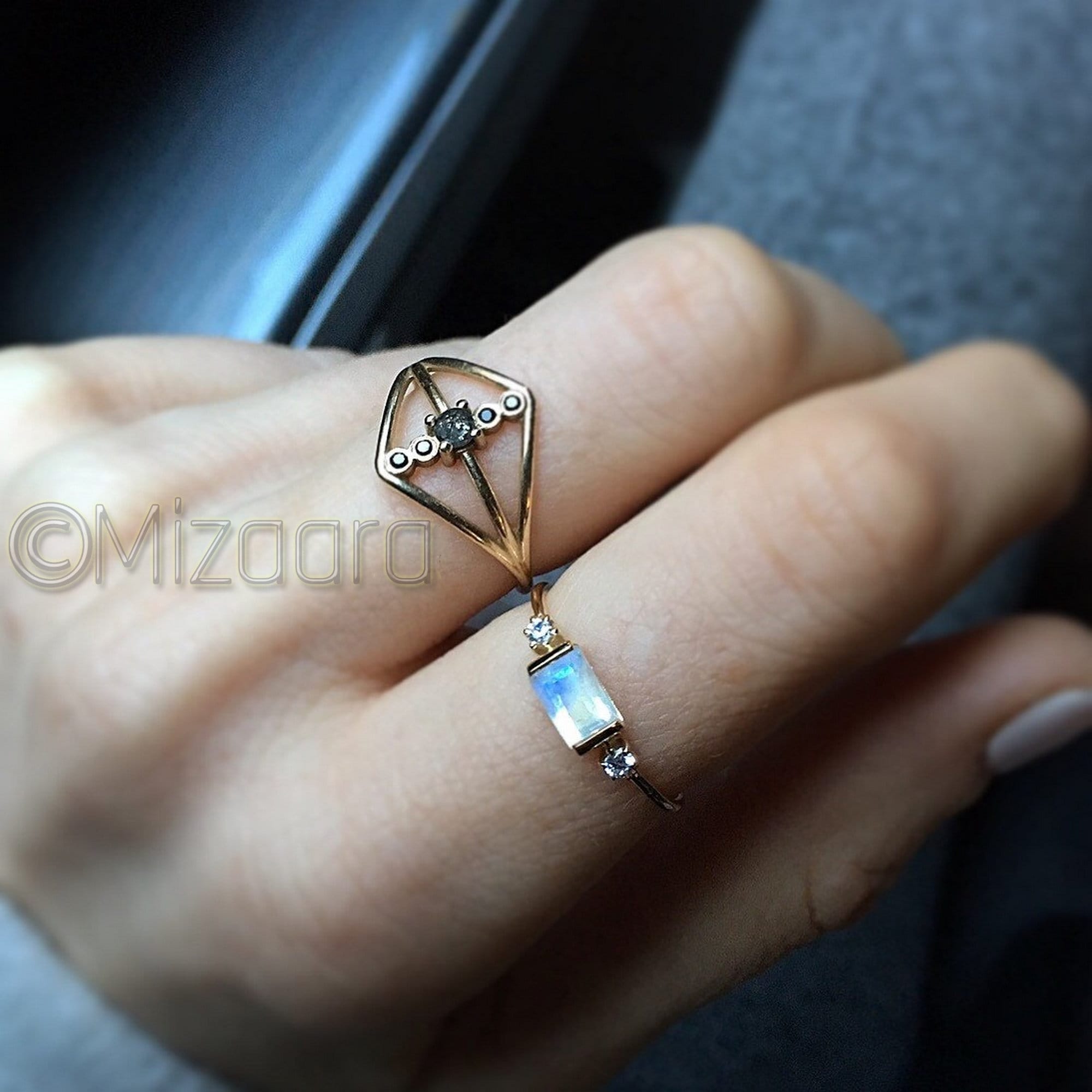 Blue Fire Moonstone Ring 925 Sterling Silver Rainbow June Birthstone Cz Rose Gold Wedding Gift Women's Elegant