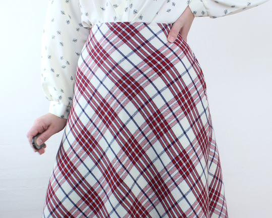 Vintage 30W 70S Plaid Maxi Skirt, High Waisted, Wool Blend, Fully Lined, Ankle Length, Red White & Blue, Zip Up, Union Made
