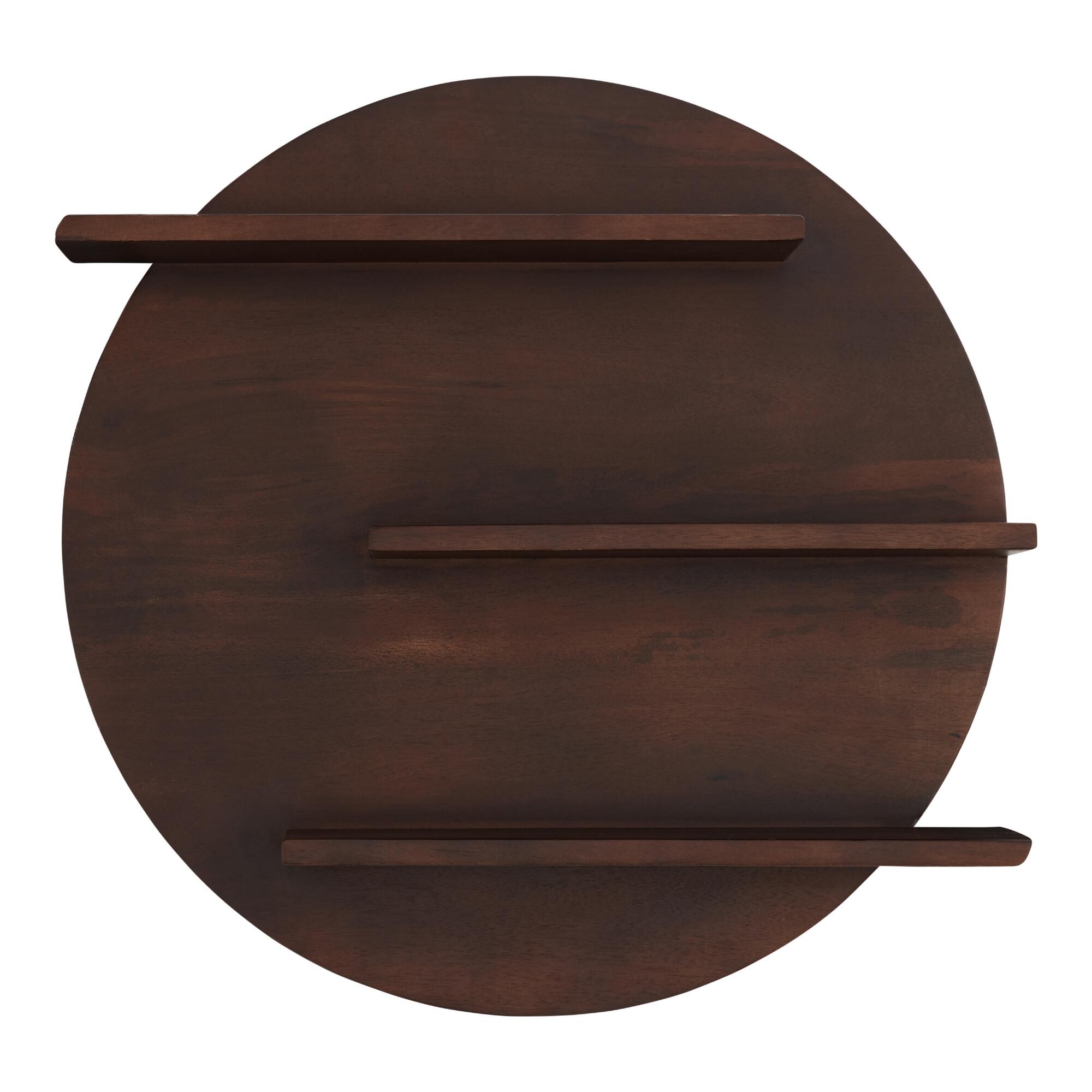 Round Walnut Wood 3 Tier Wall Shelf: Brown by World Market