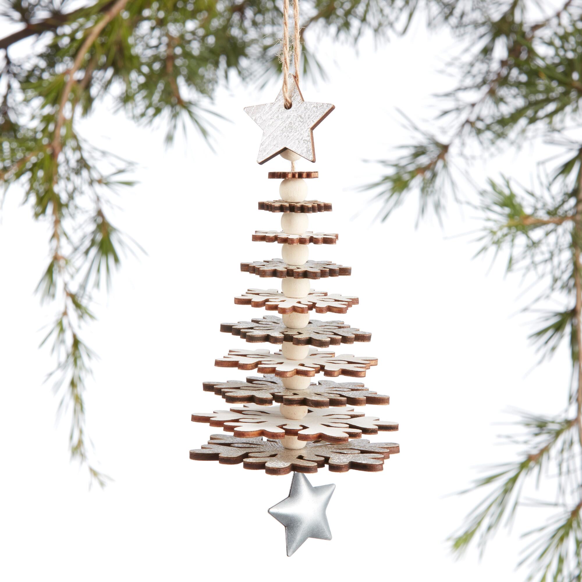 Natural Wood and Silver Snowflake Tree with Star Ornament by World Market