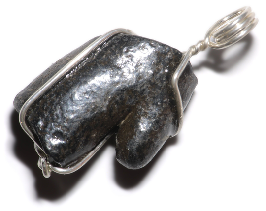 Natural Psilomelane Mitten Necklace in Sterling Silver, Black Gem Jewelry, & Silver Botryoidal Orbicular Crystal Pendant For A Gift