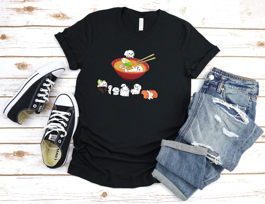 Maltese Shirt, Unisex 100% Cotton. Funny Sushi & Ramen Chubby Style Art Of Dog, Kawaii By Bark&run