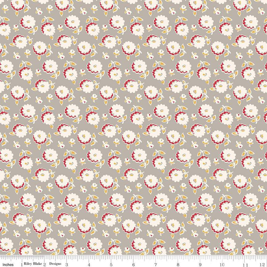 Clearance Cook Book Mums C11768 Pewter - Riley Blake Designs Floral Flowers Quilting Cotton Fabric End Of Bolt Pieces