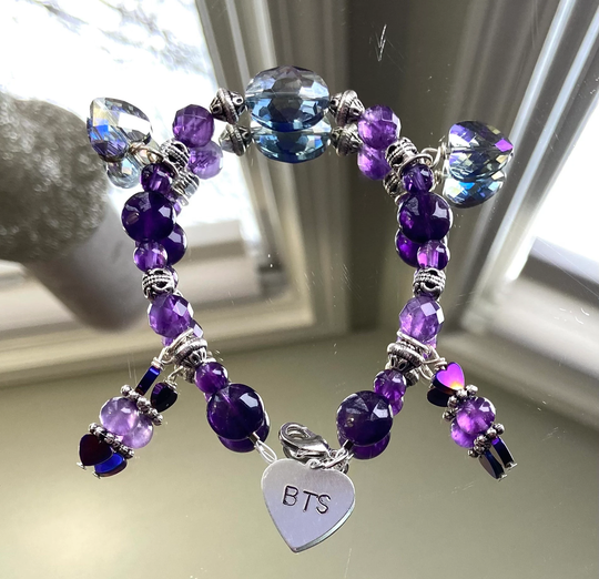 Genuine Amethyst Bts Beaded Charm Bracelet