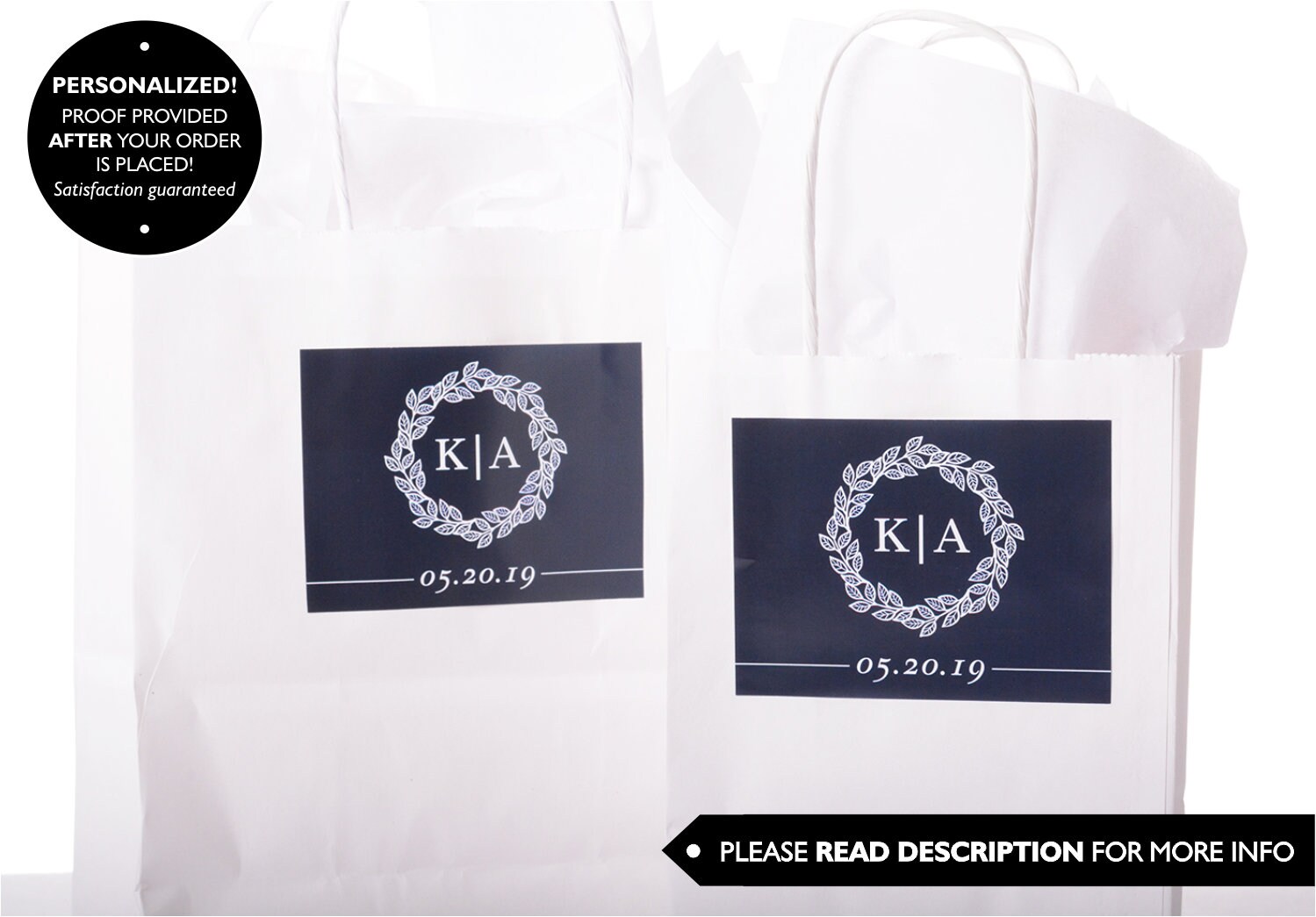 Custom Wedding Stickers - Welcome Bag Box Thank You Monogram Labels #wdib-268