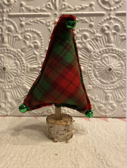 New Handmade Christmas Tree Vintage Wool Blend & Velvet Fabric Birch Base