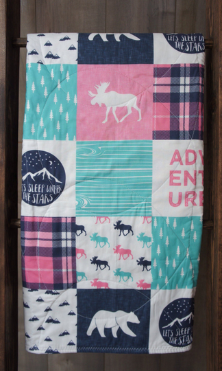 Baby Girl Quilt, Baby/Toddler Blanket Woodland Bears Moose Arrow Buck Forest Bedding Crib Babylooms