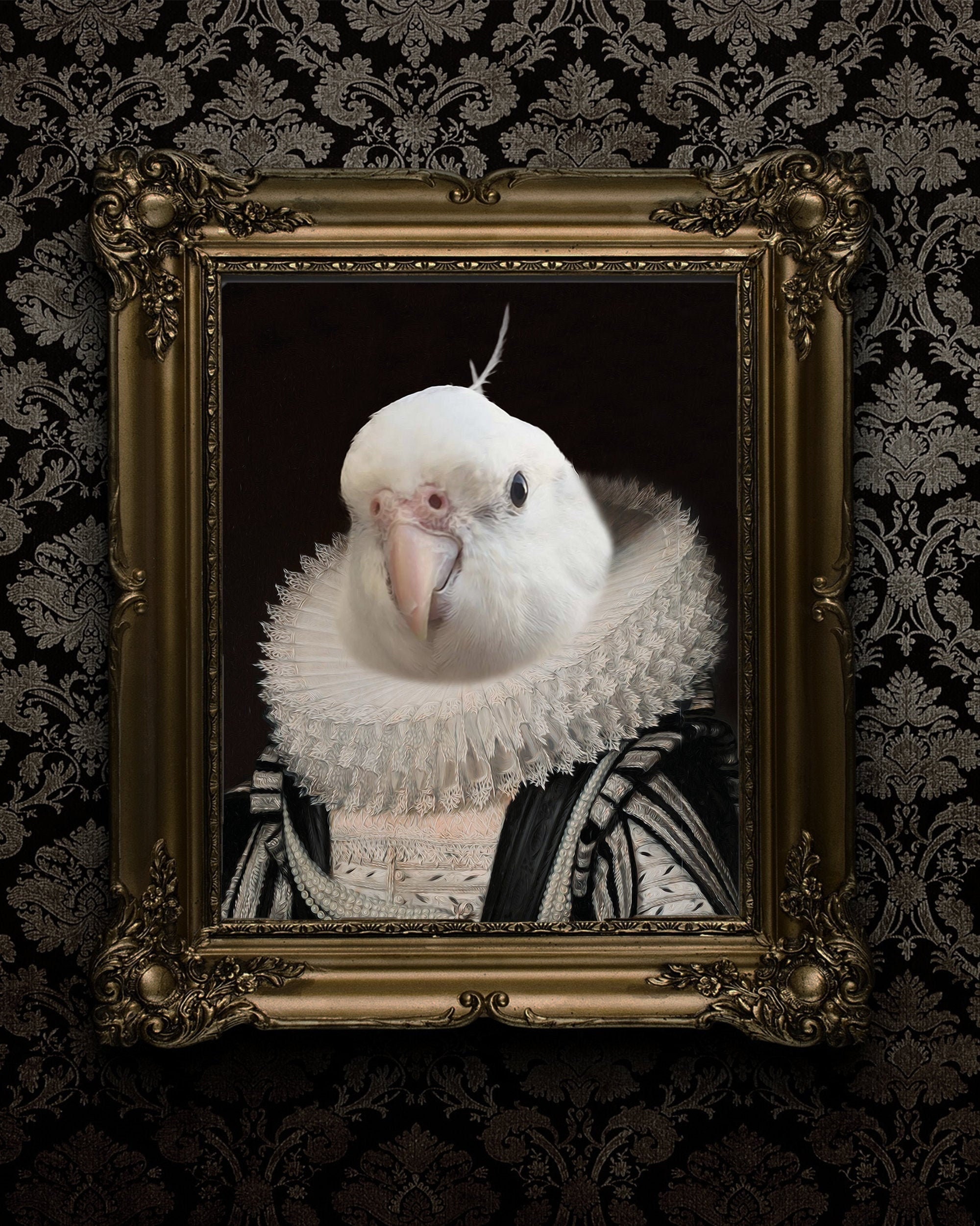 Custom Cockatiel Bird Portrait, Royal Pet Portrait, Custom Lovebird Gift, Renaissance Portrait, Funny Historical