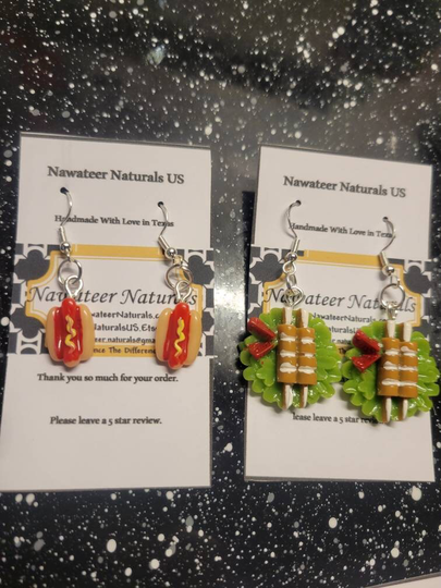 Resin Hotdog Or Kabob With Lettuce Tomatoe Earrings. Hypoallergenic Hooks Clip On Options. Trendy Handmade Earrings