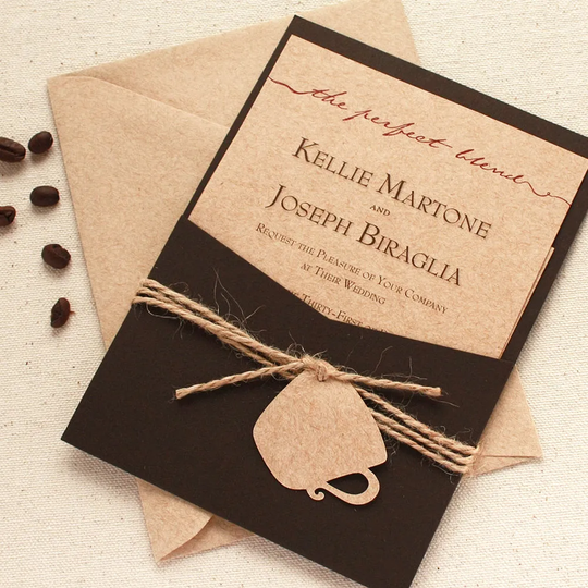 Perfect Blend Coffee Chocolate Pocket Wedding Invitation. Sample