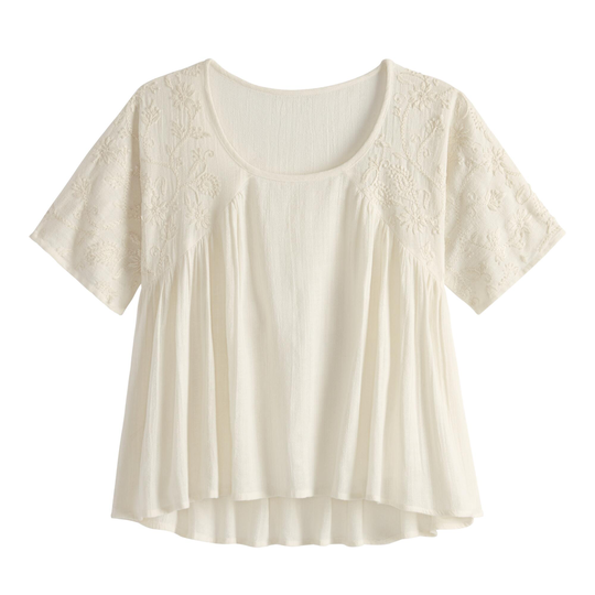 Ivory Textured Embroidered Floral Ariel Top: White by World Market