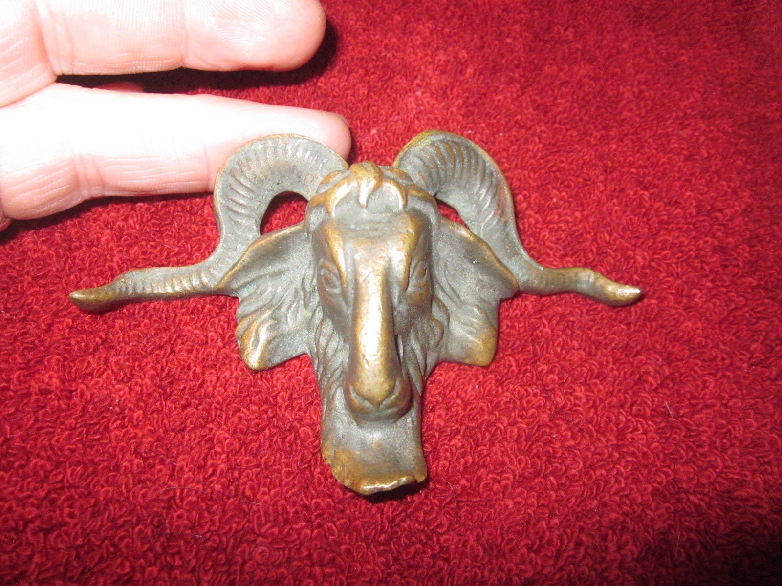 1 Satanic Antique Victorian Bronze Aged/Weathered Ram Finial, Tarnished Finish