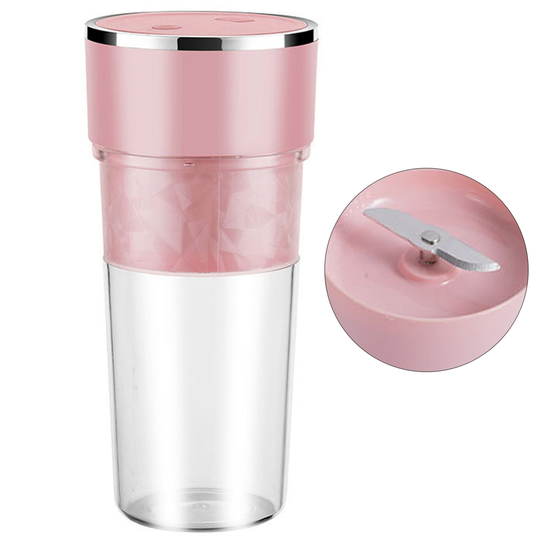 350ml Portable Juicer with Two Blades USB Charging Smoothie Blender Mini Food Processor Electric Juicer Fruit Juicing Cup Kitchen Supplies - pink, 3