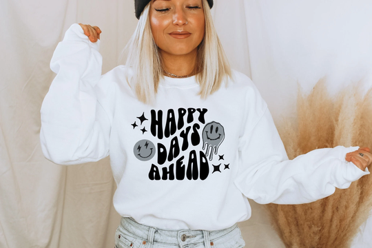 Happy Sweatshirt, Happy Days Ahead, Drippy Face, Shirt, Crewneck Gift For Her, Friend, Heavy Blend, Xmas