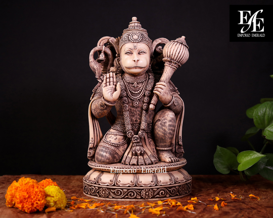 Hanuman Statue 11 Inch Marble Dust Monkey God Ram Bhakt Hanumanji Idol Of Courage, Knowledge & Love Indoor Outdoor Altar Decor