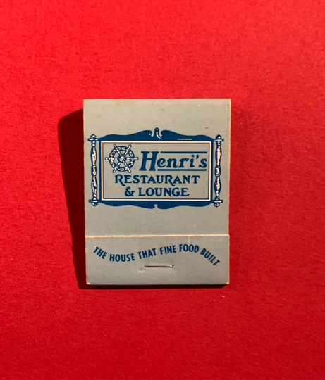 Vintage Matchbook, Henris, Restaurant, Seafood, Wells, Maine, with 20 Match Sticks, Free Ship in Usa