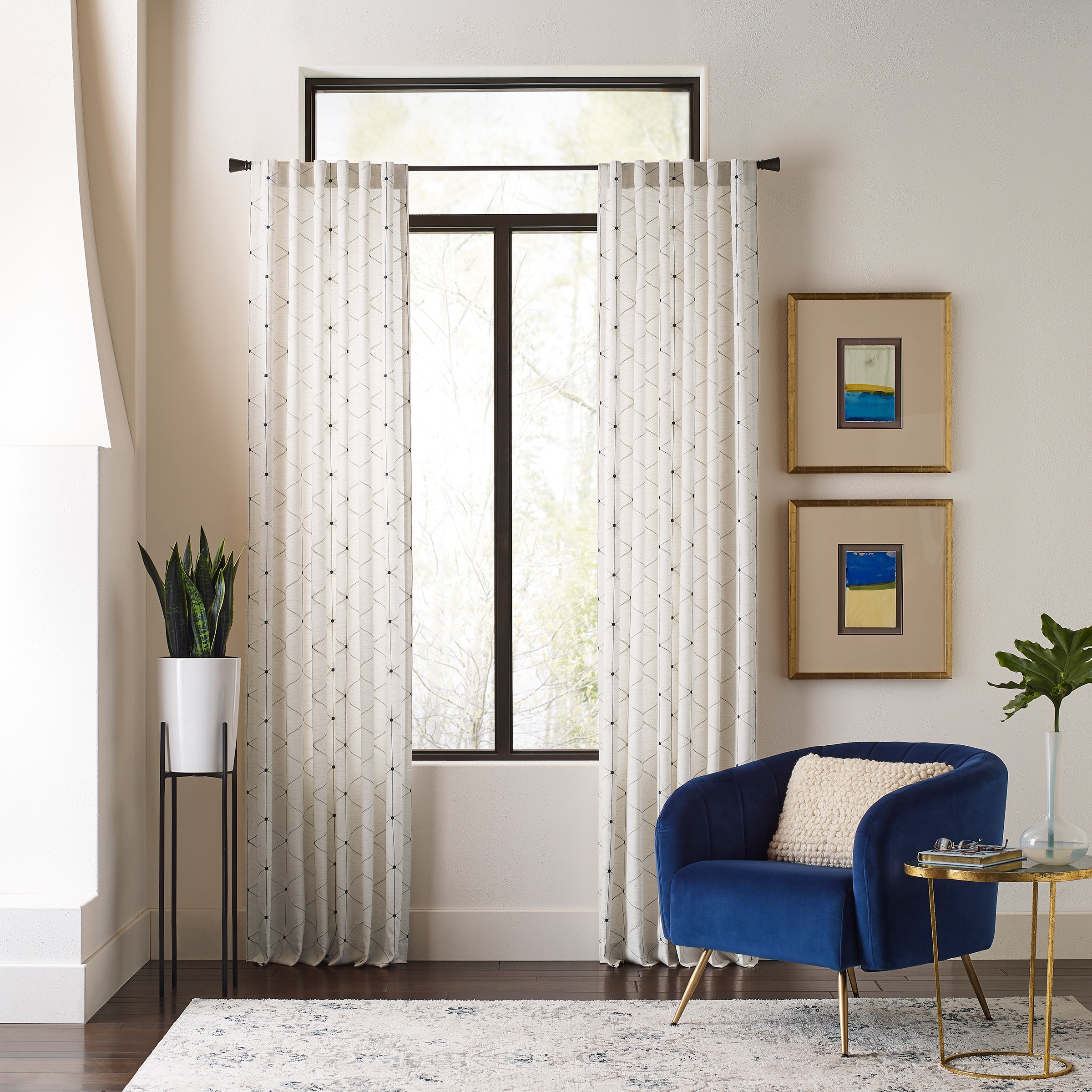 Origin 21 108-in Navy Polyester Blend Light Filtering Back Tab Single Curtain Panel in Blue | 3728165
