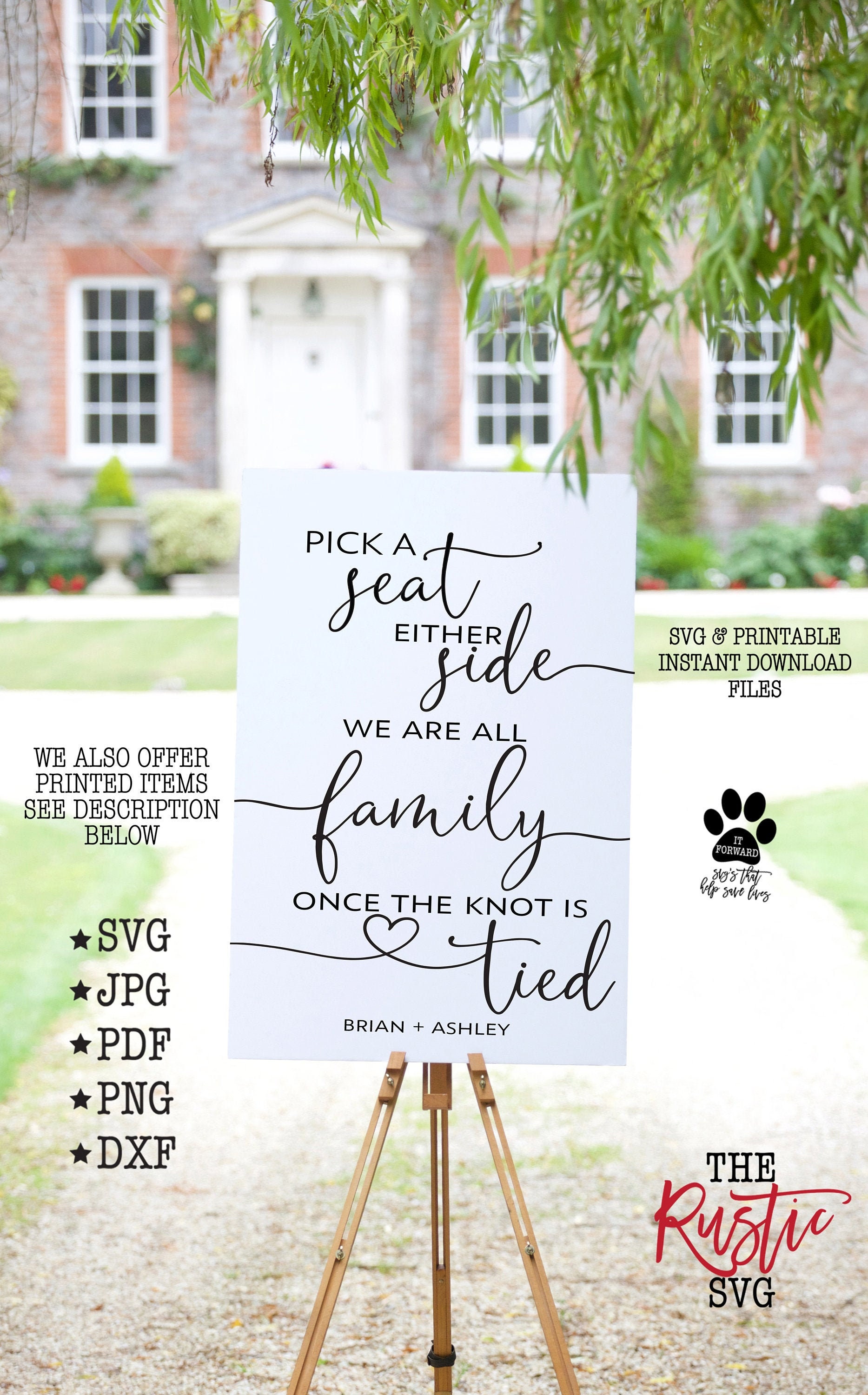 Pick A Seat Either Side Sign, Printable Wedding We Are All Family Once The Knot Is Tied, Svg Files, Svg, Jpg, Silhouette, Cricut, 027