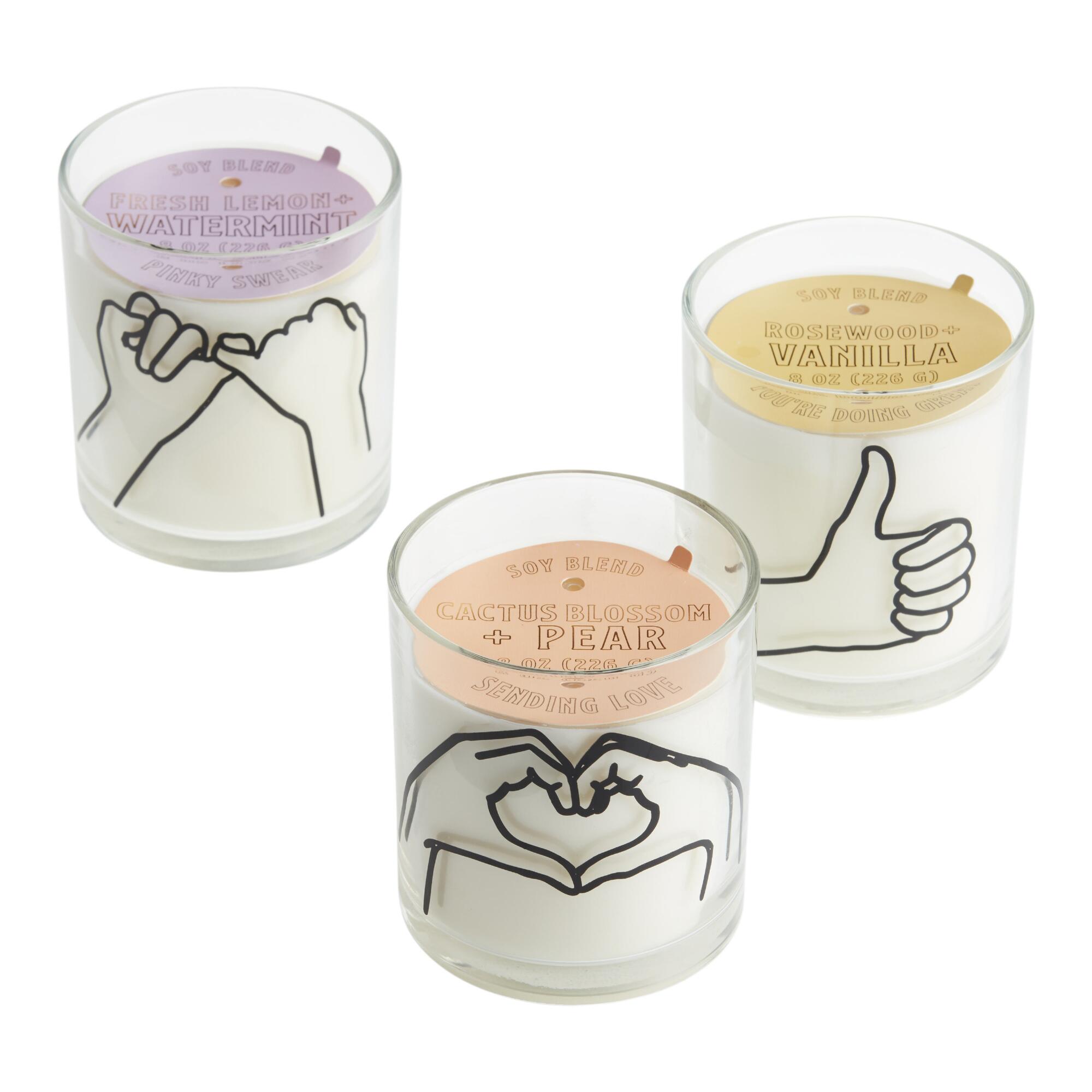 Line Drawn Hands Glass Scented Candle: White - Wax by World Market