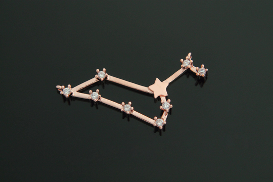 Zodiac Pendant, Leo, K1-P5, 1 Piece, Rose Gold Plated Brass, Cz, Constellation Necklace Birth Sign 30x14mm
