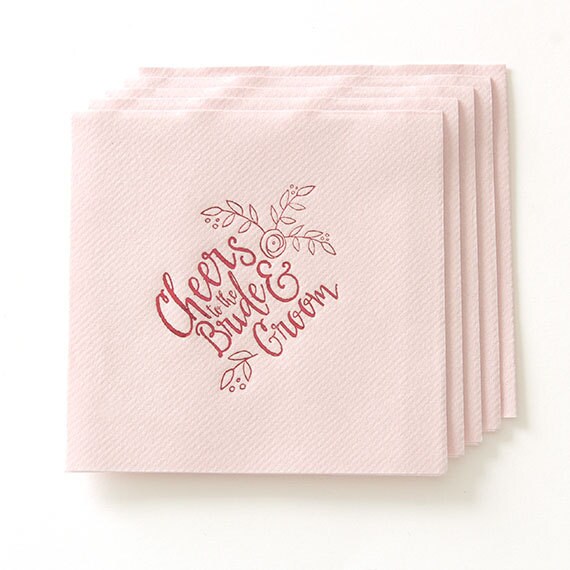 Wedding Custom Cocktail Napkins Cheers To The Bride & Groom - Personalized Napkins, Decor, Reception Decoration, Blush Wedding, Linen Like