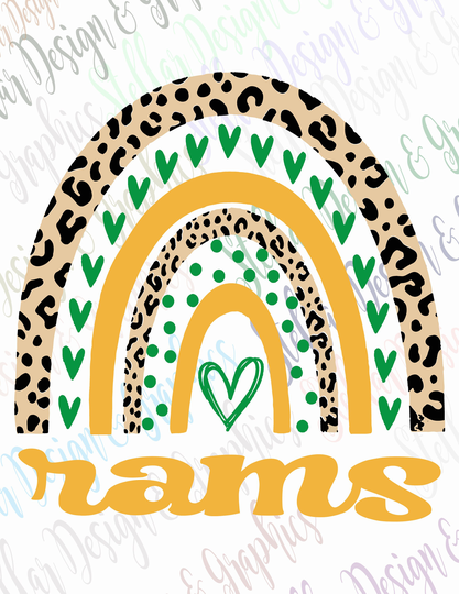 Rams Gold & Green Rainbow, Leopard Ready To Press Sublimation Or Htv Screen Film Transfers