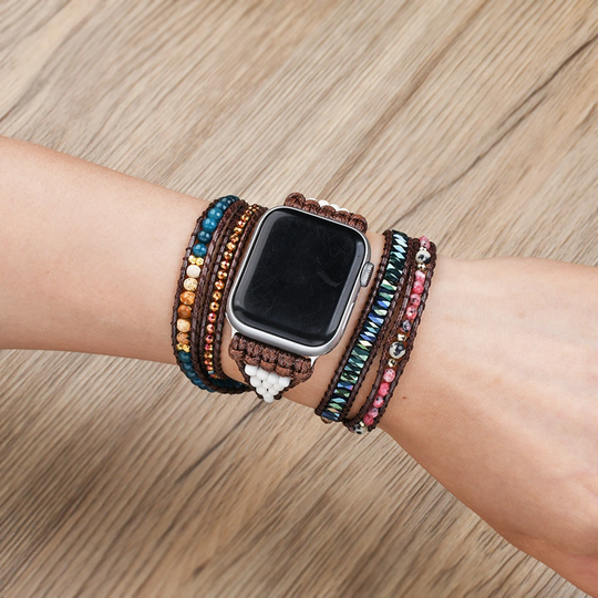 Stone Watch Band-Boho Multi Wrap Bracelet For Apple Agate Mermaid-5 Layers Band-Meditation Anxiety Stress Relief Gift