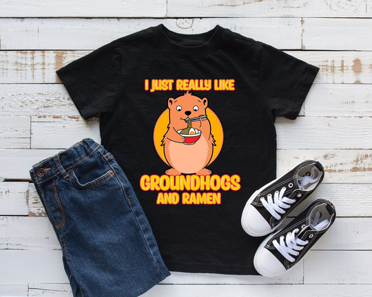 I Just Really Like Groundhogs & Ramen Kids Shirt, Groundhog Youth Lover Gift, Bodysuit, Infant, Hoodie