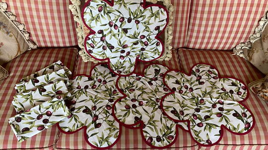 European Italian Olive Branch Placemat & Napkin Set Of Four