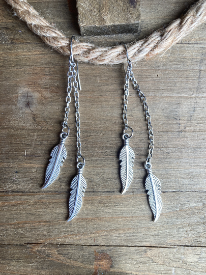 Dainty Silver Feather Earrings, Boho Dangle Earrings