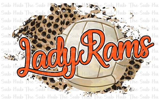 Lady Rams Volleyball Orange | Ready To Press Sublimation Transfer Shirt Design Leopard