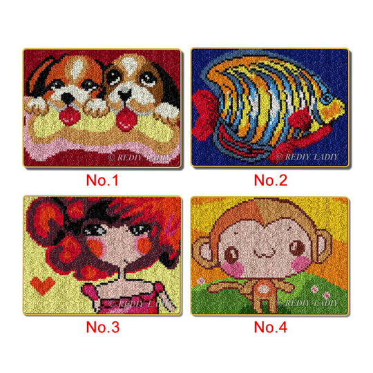 Latch Hook Rug Kits Puppy Twins Plush Floor Mat Pre-Printed Canvas Non-Skid Backing Diy Handmade Carpet Crafts