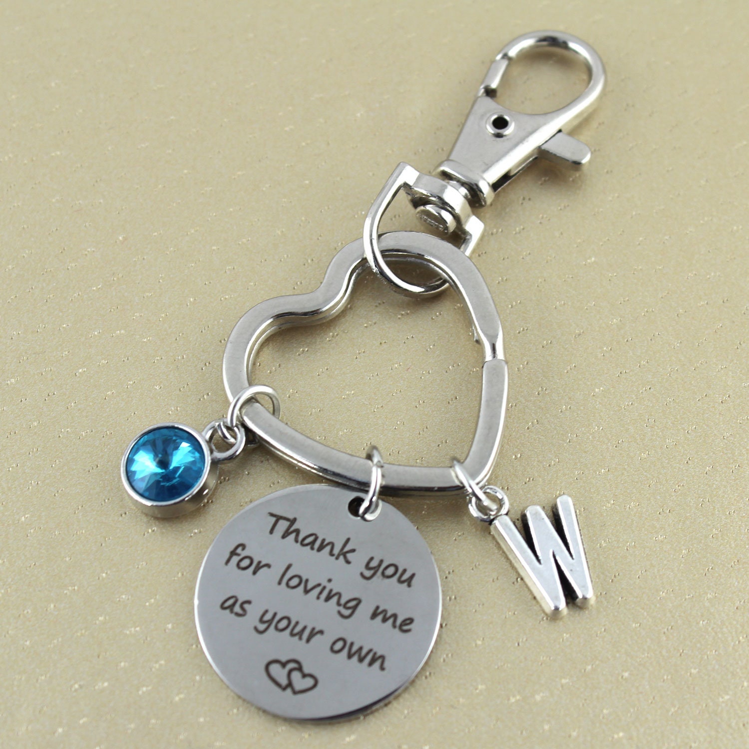 Gift For Step Dad, Thank You Loving Us As Your Own Keychain , Birthstone Keychain, Foster Parent Key Chain, Initial Letter Present Love Me