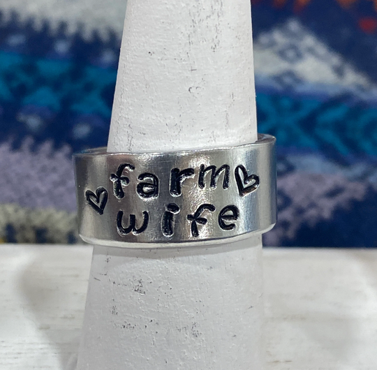 Farm Wife Metal Stamped Ring, Wife, Farmers Gift, Agriculture Handstamped Western Farm Wife