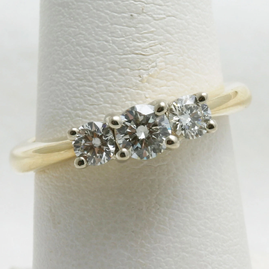 Handmade 14K Yellow White Gold Diamond Engagement Ring 3 Stone Round 1.16 Carats Basket