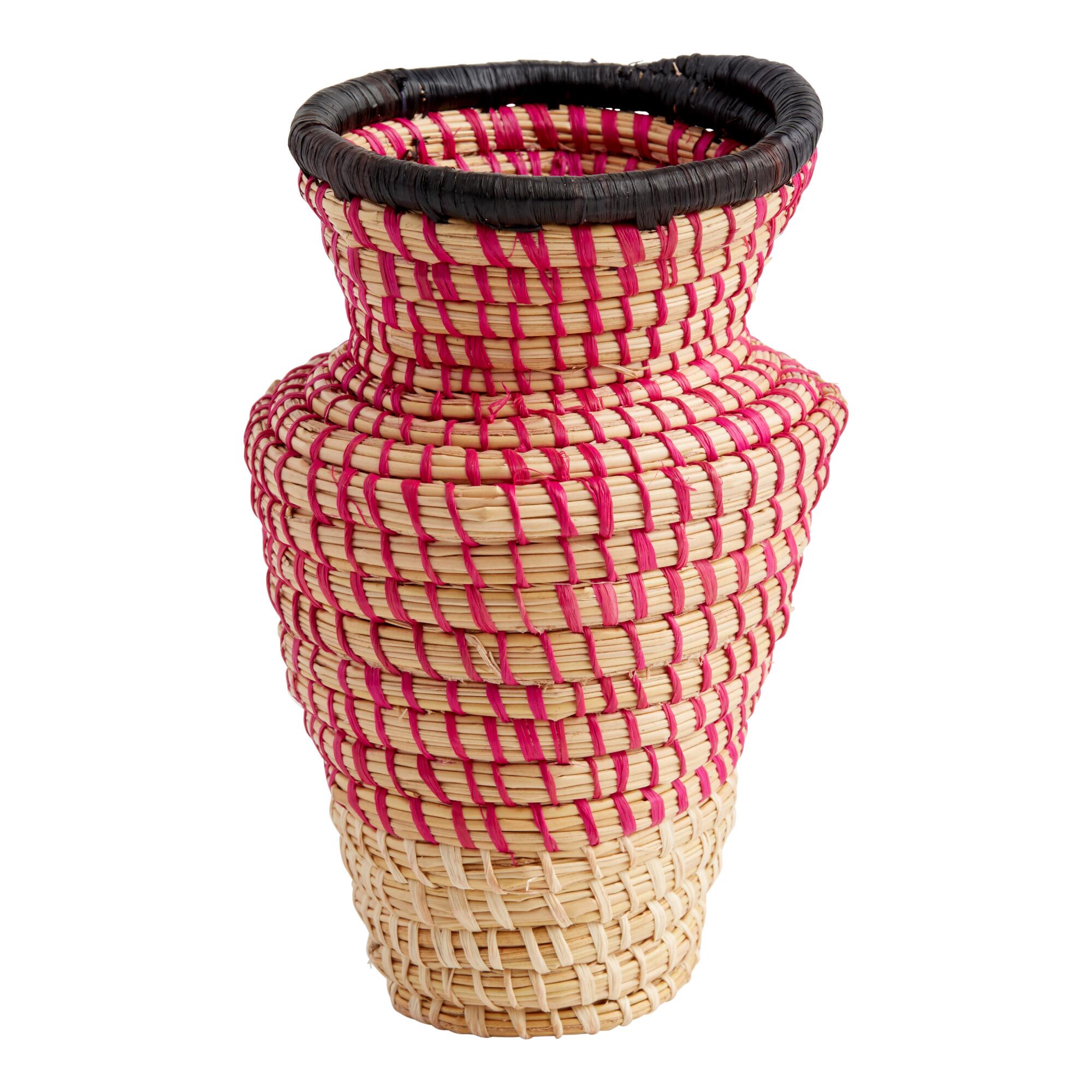 All Across Africa Natural Fiber Tiny Urn Vase: Multi - Raffia by World Market