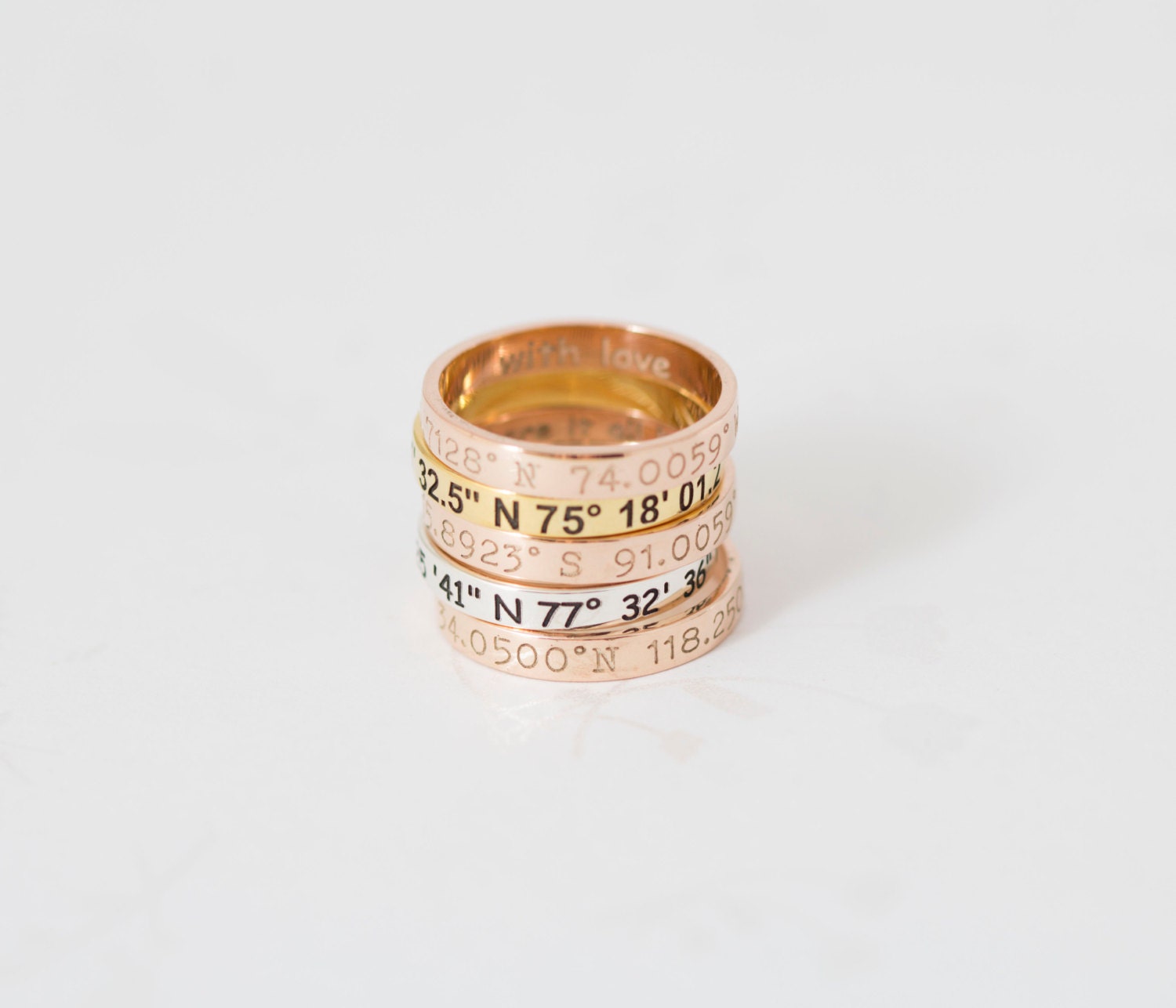Custom Coordinates Ring - Latitude Longitude Personalized Stackable Thin Band Mother Gift Christmas Gift