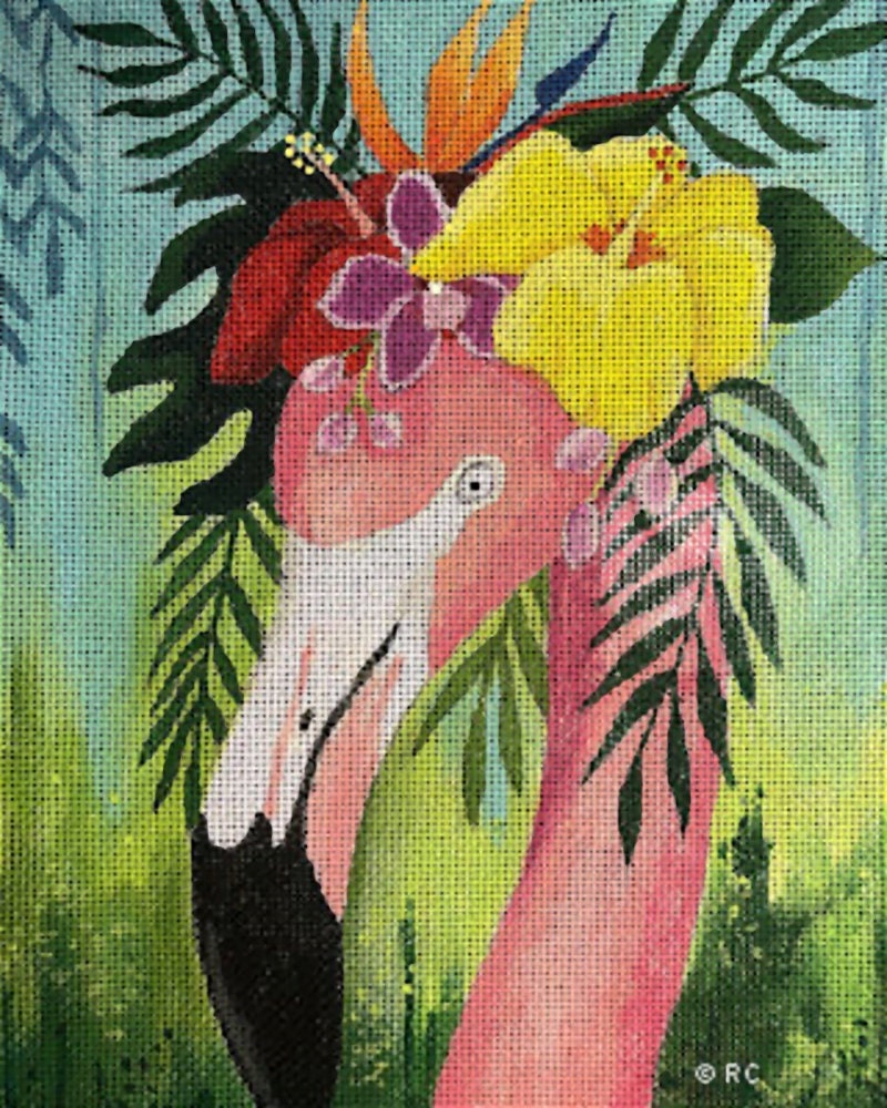 Needlepoint Handpainted Raymond Crawford Flamingo 8x10 -Free Us Shipping