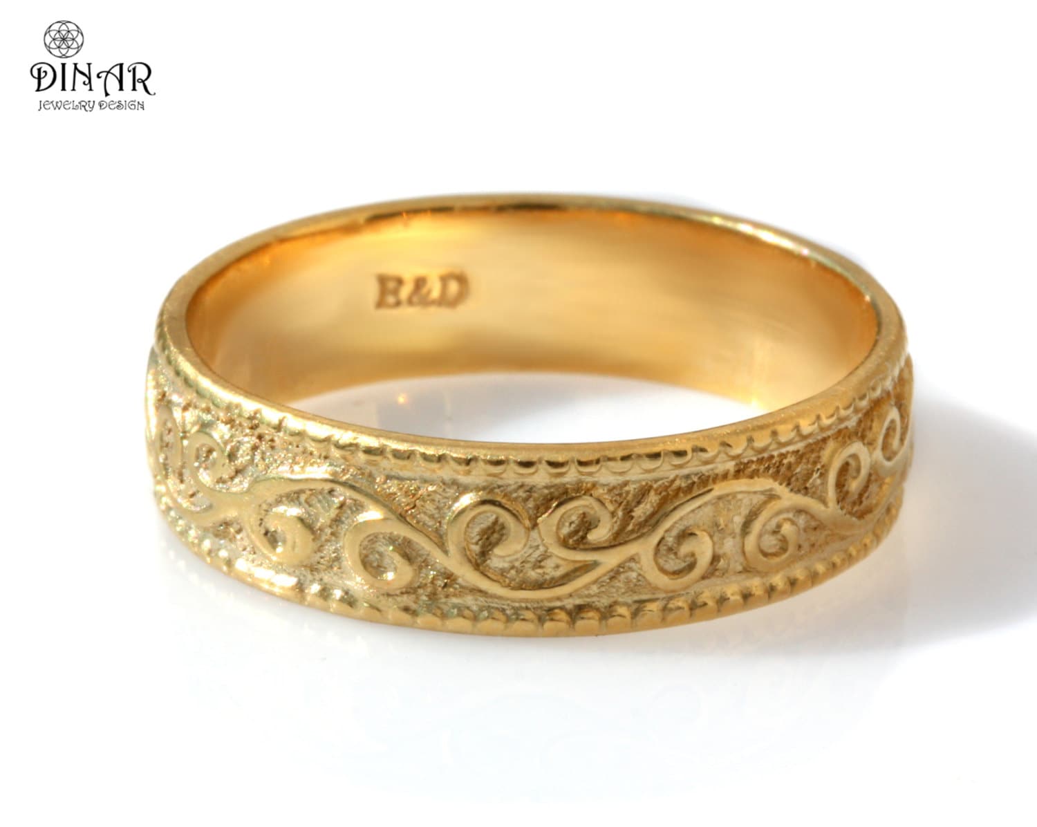 Scrolls Leafs 14K Gold Wedding Band, Women's Vintage Style Ring , Art Deco Pattern, Milgrain Engraving , Wedding Men's