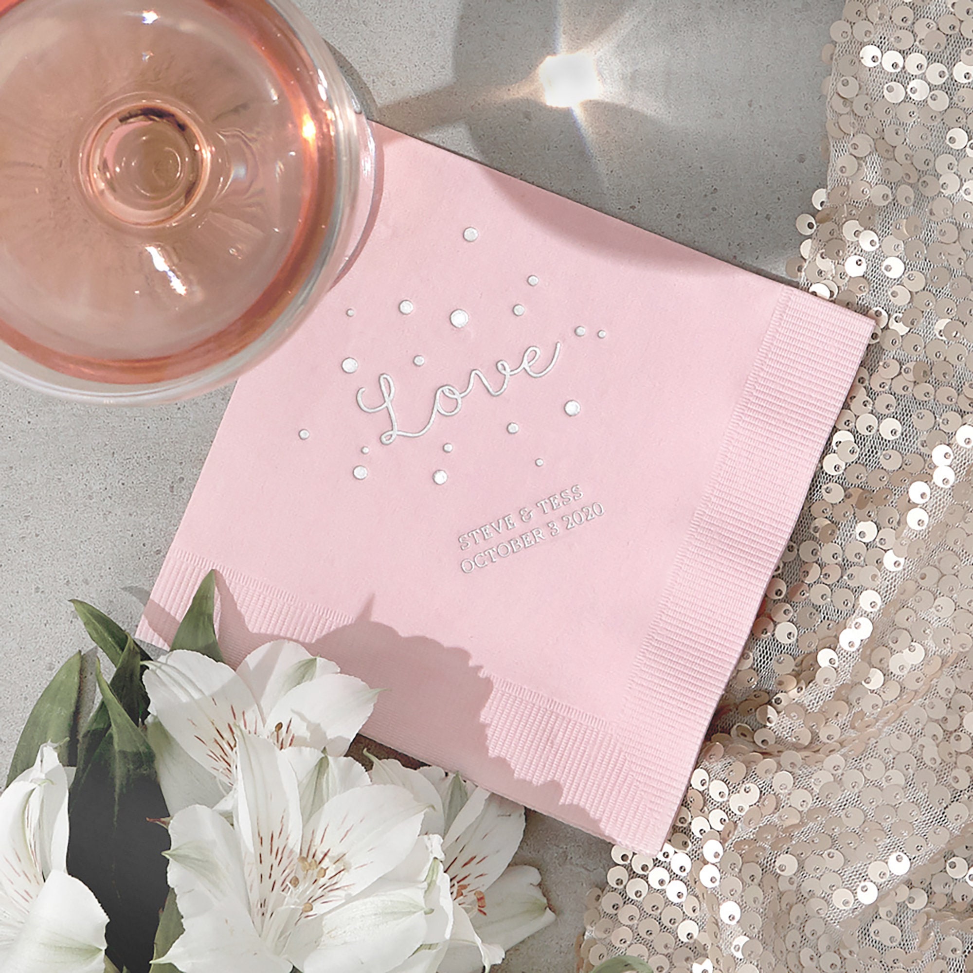 Personalized Love Cocktail Napkins - Wedding Decor, Bridal Shower, Romantic, Valentines Day, Custom Foil Stamped