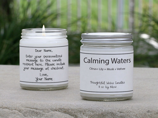 Calming Waters Scented Soy Blend Candle, Thoughtful Wicks Signature Scent, Handmade Best Selling Candles, Home Decor, Top Homemade Candles