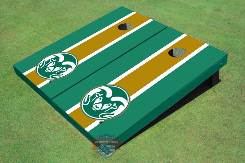 Corn Hole Ncaa Colorado State University Rams Logo Gold & Green Matching Long Stripe Cornhole Boards