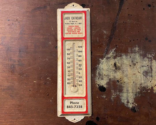 Woodbury Heights Nj Advertising Thermometer, Jack Cathcart 125 Beech Ave, Tin Metal Sign, Wall Hanger, Hanging, Seafood Restaurant Deco